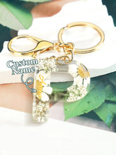 Load image into Gallery viewer, Personalized Beige Dried Flower Letter Keychain – Custom Initial Bag Charm
