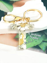 Load image into Gallery viewer, Personalized Beige Dried Flower Letter Keychain – Custom Initial Bag Charm
