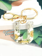 Load image into Gallery viewer, Personalized Beige Dried Flower Letter Keychain – Custom Initial Bag Charm
