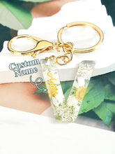 Load image into Gallery viewer, Personalized Beige Dried Flower Letter Keychain – Custom Initial Bag Charm
