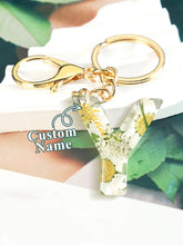 Load image into Gallery viewer, Personalized Beige Dried Flower Letter Keychain – Custom Initial Bag Charm
