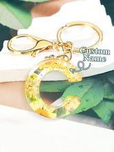 Load image into Gallery viewer, Personalized Name Light Yellow Dried Flower Letter Keychain – Custom Alphabet Bag Charm
