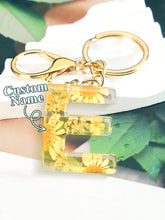 Load image into Gallery viewer, Personalized Name Light Yellow Dried Flower Letter Keychain – Custom Alphabet Bag Charm
