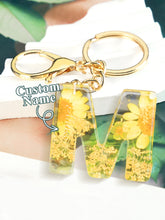 Load image into Gallery viewer, Personalized Name Light Yellow Dried Flower Letter Keychain – Custom Alphabet Bag Charm
