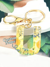 Load image into Gallery viewer, Personalized Name Light Yellow Dried Flower Letter Keychain – Custom Alphabet Bag Charm
