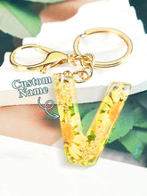 Load image into Gallery viewer, Personalized Name Light Yellow Dried Flower Letter Keychain – Custom Alphabet Bag Charm
