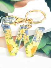 Load image into Gallery viewer, Personalized Name Light Yellow Dried Flower Letter Keychain – Custom Alphabet Bag Charm
