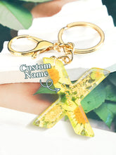 Load image into Gallery viewer, Personalized Name Light Yellow Dried Flower Letter Keychain – Custom Alphabet Bag Charm
