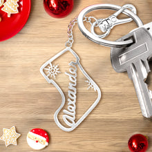 Load image into Gallery viewer, Personalized Christmas Socks Name Keychain – Holiday Gift for Family &amp; Friends
