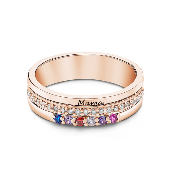 Personalized Birthstone Ring – Engraved Text Jewelry Gift for Women