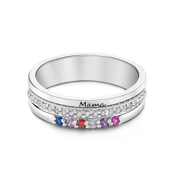 Personalized Birthstone Family Ring – Engraved Text Jewelry Gift for Mom or Grandma