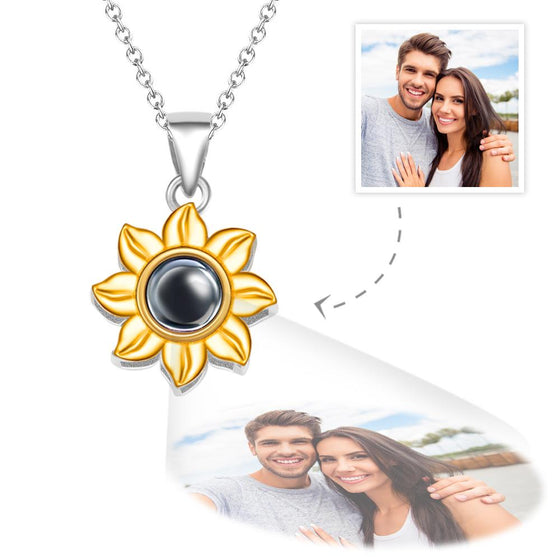 Custom Sunflower Projection Photo Necklace – 925 Sterling Silver