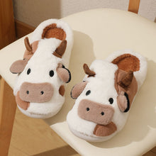 Load image into Gallery viewer, Cozy Cow Cotton Slippers – Warm Cartoon Animal House Footwear
