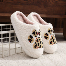 Load image into Gallery viewer, Leopard Paw Print Christmas Cotton Slippers – Cozy Holiday Home Shoes
