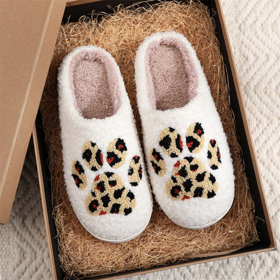 Leopard Paw Print Christmas Cotton Slippers – Cozy Holiday Home Shoes