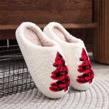 Load image into Gallery viewer, Red Christmas Tree Cotton Slippers – Cozy Holiday Home Shoes
