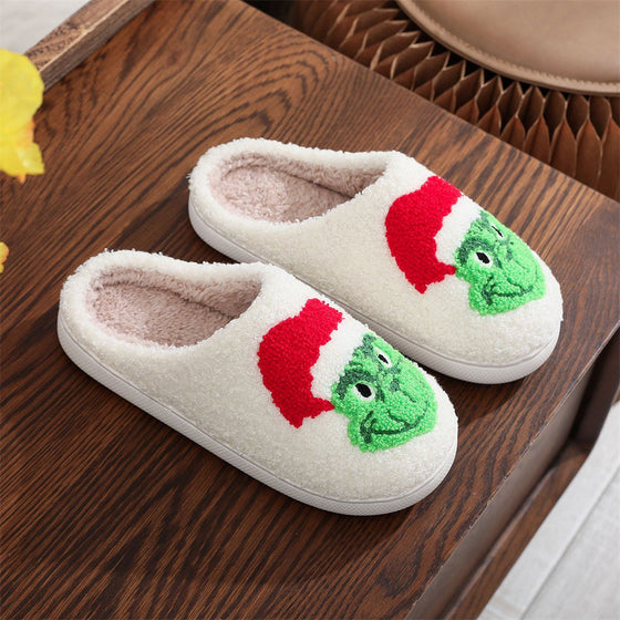 Christmas Grinch Cotton Slippers – Cozy Holiday Home Shoes