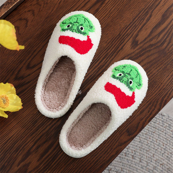 Christmas Grinch Cotton Slippers – Cozy Holiday Home Shoes