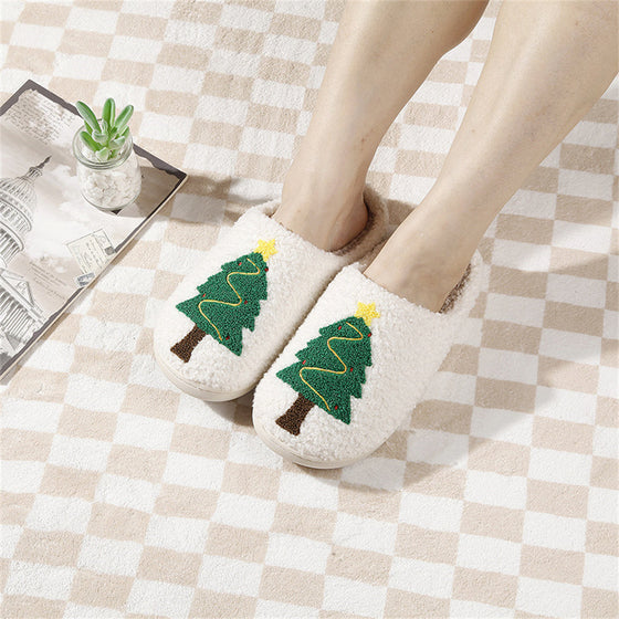 Christmas Tree Cotton Slippers – Cozy Holiday Home Shoes