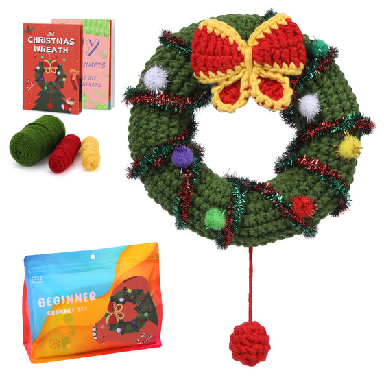 Christmas Wreath DIY Crochet Kit for Beginners –Gift for Adults & Kids