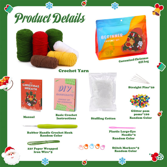 Christmas Wreath DIY Crochet Kit for Beginners – Gift for Adults & Kids