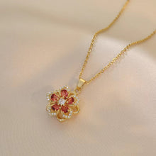 Load image into Gallery viewer, Floral Birthstone Necklace Lotus Flower Gemstone Necklace with Rotating Crystal Flower
