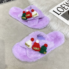 Load image into Gallery viewer, Christmas Hat Criss Cross Fluffy Slippers – Cozy Holiday Bedroom Footwear

