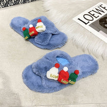 Load image into Gallery viewer, Christmas Hat Criss Cross Fluffy Slippers – Cozy Holiday Bedroom Footwear
