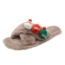 Load image into Gallery viewer, Christmas Hat Criss Cross Fluffy Slippers – Cozy Holiday Bedroom Footwear
