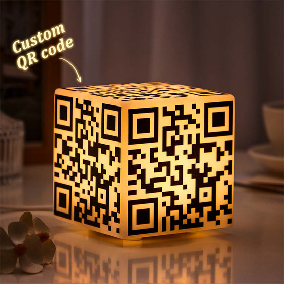 Scannable QR Code Cube Night Light with Custom Photo or Text – Personalized Gift for Her