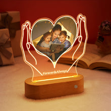 Load image into Gallery viewer, Custom Photo &amp; Text Heart-Shaped Acrylic Night Light – Warm Glow Gift
