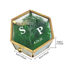 Load image into Gallery viewer, Personalized Hexagon Glass Ring Box with Initials and Date
