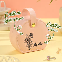 Load image into Gallery viewer, Personalized Birth Flower PU Leather Jewelry Box with Name – Gift for Her
