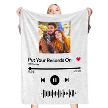 Load image into Gallery viewer, Custom Scannable Music Code Photo Fleece Blanket – 4 Colors