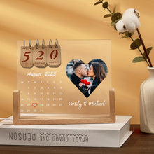 Load image into Gallery viewer, Custom Heart Photo &amp; Name Acrylic Calendar Night Light – Personalized Gift
