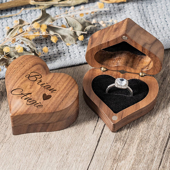 Personalized Wooden Heart Ring Box for Proposals and Engagements