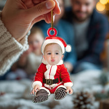 Load image into Gallery viewer, Custom Baby Face Santa Outfit Ornament – Personalized Christmas Keepsake
