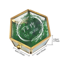 Load image into Gallery viewer, Personalized Hexagon Glass Ring Box with Initials and Date
