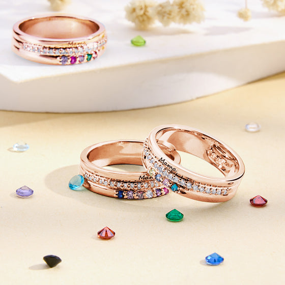 Personalized Birthstone Ring – Engraved Text Jewelry Gift for Women