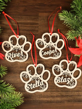 Load image into Gallery viewer, Personalized Dog Paw Snowflake Ornament – Custom Name Christmas Decoration
