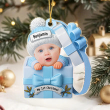 Load image into Gallery viewer, Custom Baby Face &amp; Text Acrylic Ornament – Personalized Newborn Christmas Keepsake
