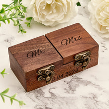 Load image into Gallery viewer, Personalized Wooden Double Ring Bearer Box
