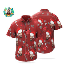 Load image into Gallery viewer, Custom Face Christmas Hawaiian Shirt with Candy Canes – Personalized Men’s Shirt
