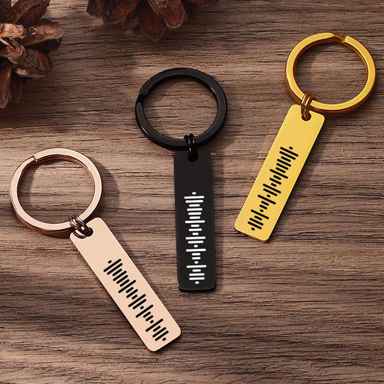 Personalized Stainless Steel Music Keychain with Single-Side Engraved Scannable Code